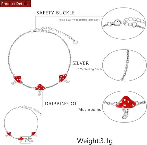 Dreamboat Red Mushroom Bracelet for Women Infinity Bracelets Sterling Silver Adjustable Bracelets Cute Good Lucky Mushroom Jewelry Gifts in Saudi Arabia