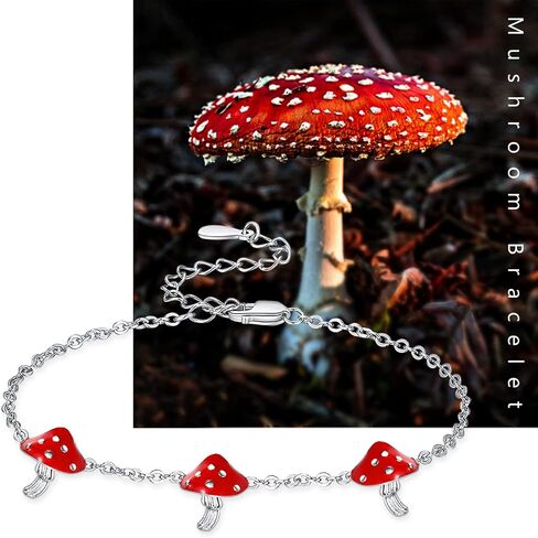 Dreamboat Red Mushroom Bracelet for Women Infinity Bracelets Sterling Silver Adjustable Bracelets Cute Good Lucky Mushroom Jewelry Gifts in Saudi Arabia