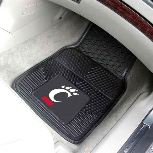 FANMATS 11764 Cincinnati Bearcats مجموعة سجادة سيارة من الفينيل شديدة التحمل مكونة من قطعتين، سجادات أرضية الصف الأمامي، حماية من جميع الأحوال الجوية، ملاءمة عالمية، تصميم خزان عميق in Saudi Arabia
