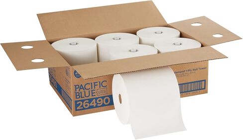 بكرة مناشف ورقية معاد تدويرها عالية السعة مقاس 8 بوصات من Pacific Blue Ultra من GP PRO (جورجيا والمحيط الهادئ)، أبيض، 26490، 1150 قدم لكل لفة، 6 لفات لكل علبة in Saudi Arabia