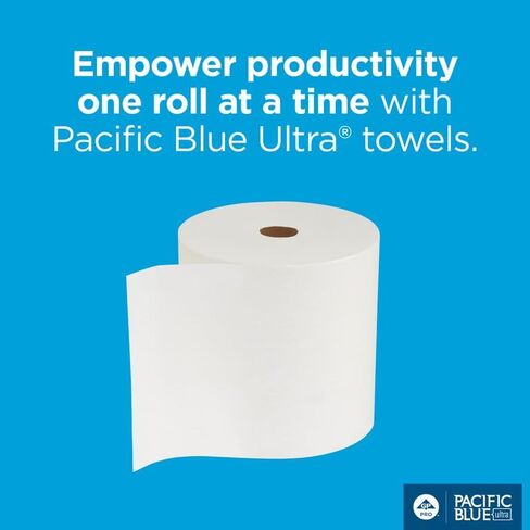 بكرة مناشف ورقية معاد تدويرها عالية السعة مقاس 8 بوصات من Pacific Blue Ultra من GP PRO (جورجيا والمحيط الهادئ)، أبيض، 26490، 1150 قدم لكل لفة، 6 لفات لكل علبة in Kuwait