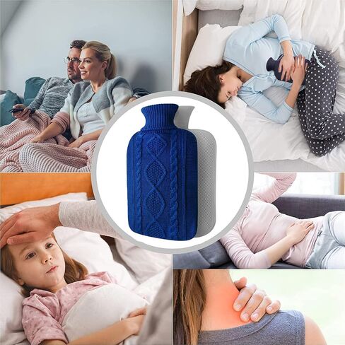 Hot Water Bottle with Cover - Premium Soft Knitted Cover - 2L Large Capacity - Hot Water Bag for Pain Relief, Neck and Shoulders, Back & Cosy Nights in Kuwait