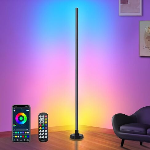 مصباح أرضي ذكي RGB للزاوية، ضوء زاوية متغير اللون يعمل مع Alexa والتطبيق، جهاز التحكم عن بعد، 16 مليون لون DIY، مزامنة الموسيقى، مؤقت لغرف المعيشة وغرف النوم وغرف الألعاب in Saudi Arabia