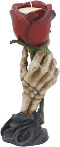 حامل شموع اليد من Nemesis Now Eternal Flame Skeleton Hand، ديكور قوطي رومانسي، حامل شموع من الراتنج مطلي يدويًا مع وردة حمراء، 20.5 سم in Kuwait