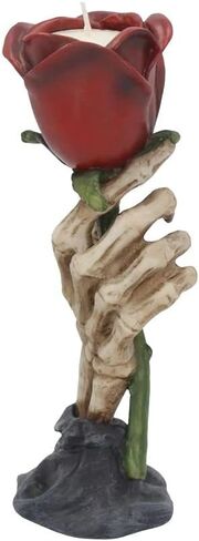 حامل شموع اليد من Nemesis Now Eternal Flame Skeleton Hand، ديكور قوطي رومانسي، حامل شموع من الراتنج مطلي يدويًا مع وردة حمراء، 20.5 سم in Kuwait