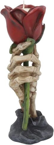 حامل شموع اليد من Nemesis Now Eternal Flame Skeleton Hand، ديكور قوطي رومانسي، حامل شموع من الراتنج مطلي يدويًا مع وردة حمراء، 20.5 سم in Kuwait