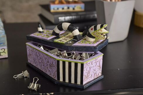 Enesco Beetlejuice بواسطة Jim Shore Coffin The Ghost with the Most Trinket Box - صندوق مجوهرات مخطط من الراتنج مصنوع يدويًا من بيتلجوس الرملي القابل للتجميع، تمثال ديكور المنزل للهالوين، 3.15 بوصة in Saudi Arabia