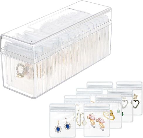 Acrylic Jewelry Organizer - Clear Acrylic Organizer with 20pcs PVC Portable Anti Tarnish Jewelry bags, Jewelry Box Jewelry Storage for Earring Necklaces Rings in Saudi Arabia