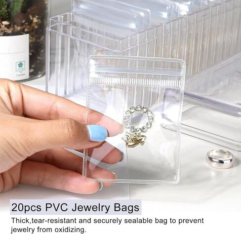 Acrylic Jewelry Organizer - Clear Acrylic Organizer with 20pcs PVC Portable Anti Tarnish Jewelry bags, Jewelry Box Jewelry Storage for Earring Necklaces Rings in Saudi Arabia
