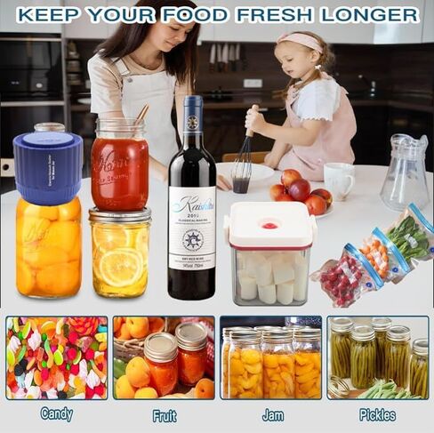 Mason Jar Vacuum Sealer,Electric Mason Jar Vacuum Sealer Kit for Wide&Regular Mouth Mason Jars Vacuum Bags Wine Bottle-Jar Vacuum Sealer for Mason Jars-Canning Vacuum Sealer Mason Jar for Food Storage in Saudi Arabia