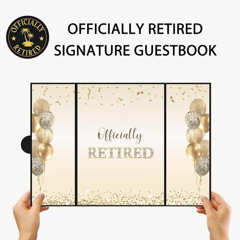 DARUNAXY Blue Silver Retirement Party Decorations, Officially Retired Alternative Signature Guest Book for Men Women Happy Retirement Gifts Signing Card Board for Retirement Farewell Party Supplies in Saudi Arabia