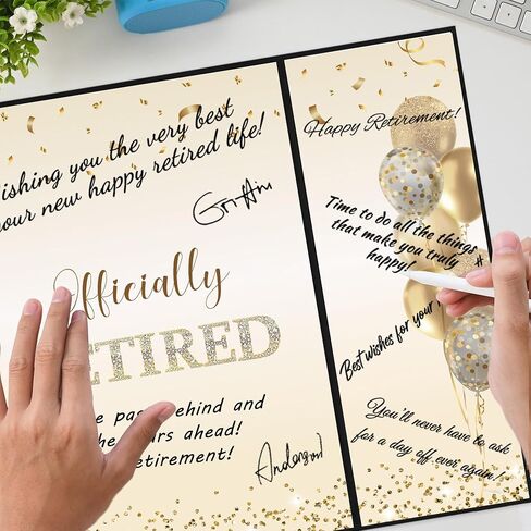 DARUNAXY Blue Silver Retirement Party Decorations, Officially Retired Alternative Signature Guest Book for Men Women Happy Retirement Gifts Signing Card Board for Retirement Farewell Party Supplies in Saudi Arabia