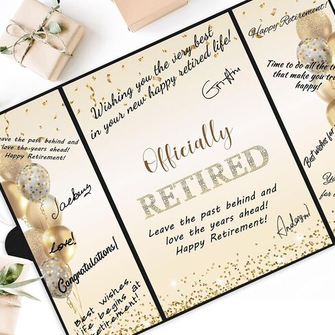 DARUNAXY Blue Silver Retirement Party Decorations, Officially Retired Alternative Signature Guest Book for Men Women Happy Retirement Gifts Signing Card Board for Retirement Farewell Party Supplies in Saudi Arabia