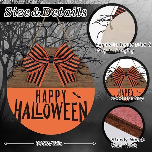 Whaline Happy Halloween علامة تعليق خشبية كلاسيكية عتيقة للهالوين علامة ترحيب مع قوس برتقالي أسود باب خشبي علامة شماعات لمزرعة المنزل نافذة جدار لوازم تزيين الحفلات in Saudi Arabia