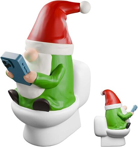 3.5'' Novelty Gnomes Christmas Figurine, Reading His Smartphone on The Toilet, Mini Handmade Funny Gnomes Christmas Decortaions Ornament Indoor in Saudi Arabia