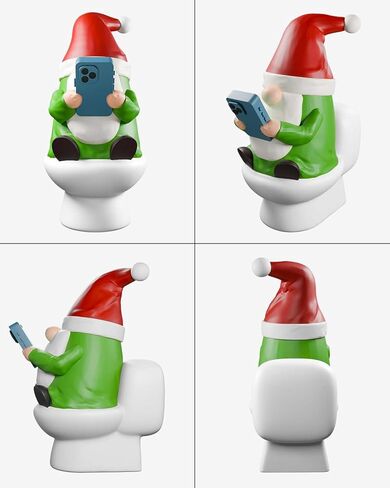 3.5'' Novelty Gnomes Christmas Figurine, Reading His Smartphone on The Toilet, Mini Handmade Funny Gnomes Christmas Decortaions Ornament Indoor in Saudi Arabia