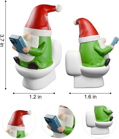 3.5'' Novelty Gnomes Christmas Figurine, Reading His Smartphone on The Toilet, Mini Handmade Funny Gnomes Christmas Decortaions Ornament Indoor in Saudi Arabia