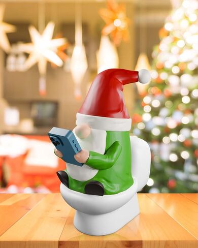 3.5'' Novelty Gnomes Christmas Figurine, Reading His Smartphone on The Toilet, Mini Handmade Funny Gnomes Christmas Decortaions Ornament Indoor in Saudi Arabia