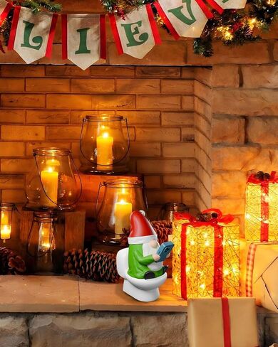 3.5'' Novelty Gnomes Christmas Figurine, Reading His Smartphone on The Toilet, Mini Handmade Funny Gnomes Christmas Decortaions Ornament Indoor in Saudi Arabia