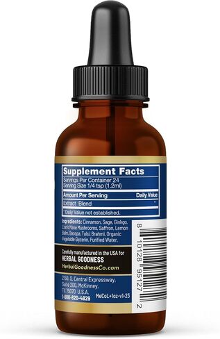 Herbal Goodness Memory and Cognition Liquid Extract 1oz - Memory and Clarity Support, Immune Support, Performance Support, Energy Boost - Organic, Natural in Saudi Arabia