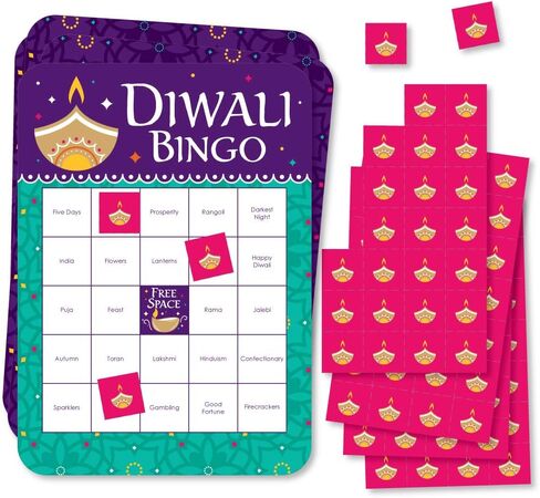 Big Dot of Happiness Happy Diwali - بطاقات وأقلام بينجو - لعبة بينجو لحفلة مهرجان الأضواء - مجموعة من 18 قطعة in Saudi Arabia