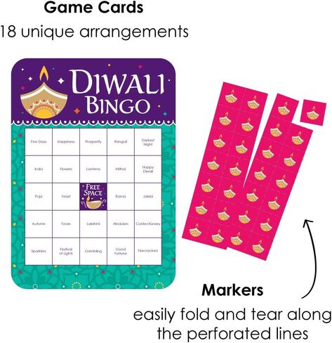 Big Dot of Happiness Happy Diwali - بطاقات وأقلام بينجو - لعبة بينجو لحفلة مهرجان الأضواء - مجموعة من 18 قطعة in Saudi Arabia