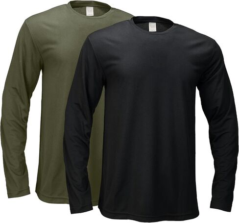 2 Pack Mens Long Sleeve Tee Shirts, Crewneck Quick Dry Breathable Athletic Activewear Running Polyester T-Shirt in Saudi Arabia