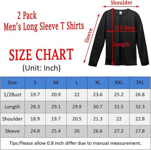2 Pack Mens Long Sleeve Tee Shirts, Crewneck Quick Dry Breathable Athletic Activewear Running Polyester T-Shirt in Saudi Arabia