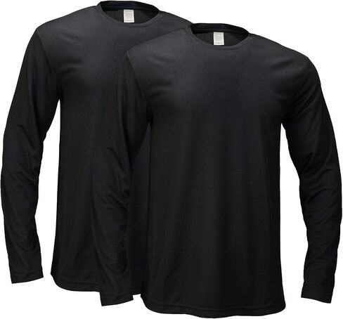 2 Pack Mens Long Sleeve Tee Shirts, Crewneck Quick Dry Breathable Athletic Activewear Running Polyester T-Shirt in Saudi Arabia