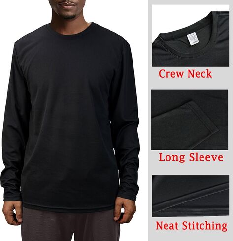 2 Pack Mens Long Sleeve Tee Shirts, Crewneck Quick Dry Breathable Athletic Activewear Running Polyester T-Shirt in Saudi Arabia
