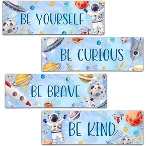 4 Pieces Tie Dye Girls Room Decor, 11.8" x 3.9" Kids Room Wall Decor Wooden Sign, Motivational Wall Art for Kids Room Nursery Playroom Classroom, You Are Kind Loved Brave Smart-A02