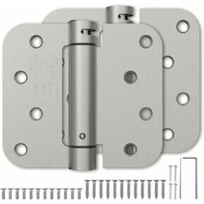 2 Pack Self Closing Door Hinges, 4 Inch Spring Loaded Hinges with 5/8'' Radius Corners, Adjustable Tension for Garage, Front Door, Back Door, for Left and Right Hand Door, UL Listed, Brushed Nickel