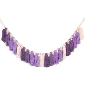 Purple Yarn Tassel Garland with Wood Beads Boho Lavender Wall Hanging Bunting Banner Decor for Classroom Kids Dorm Room Bedroom Nursery Baby Shower Party Birthday Office Wedding Decorations