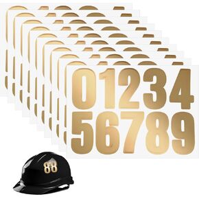 Giantree 10 Sheets/100 Pcs Helmet Numbers Sticker, Self Adhesive Sports Number Stickers 1.5" Vinyl Waterproof Softball Helmet Stickers Gold Helmet Stickers for Baseball Hockey Football Batting