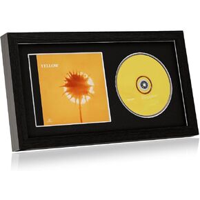 1 Pc CD Display Frame, 14.4" x 7.7" Display Disc and CD Box, Double Groove Signed CD Frame Made of Solid Wood for Self Standing, Home Decor CD Frame Display for Music Enthusiast (Black)