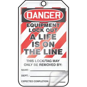 Accuform Lockout Tags, Pack of 5, Danger Do Not Energize Equipment Lock Out, US Made OSHA Compliant Tags, Weather-Proof & Chemical Resistant Laminated PF-Cardstock, 5.75"x 3.25", MLT416LTM
