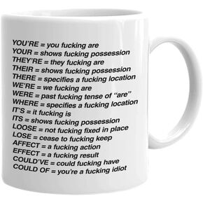Sarcasm Coffee Mug 11 oz, Funny Sarcastic Grammar Police Inappropriate Expletive Rude Spelling Definition Gift Idea for Men Women Adult, White