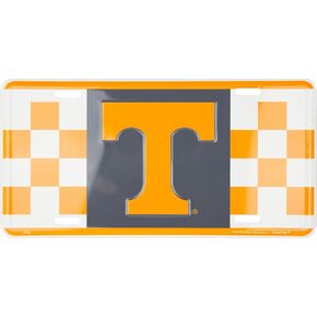 Tennessee T on Checkerboard Background Embossed Metal auto tag