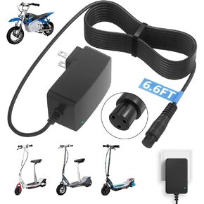 IBERLS Charger for Razor Electric Scooter E100, E200, E300 Crazy Cart Charger for Razor MX350, MX400 Quad Dirt Bike Pocket Mod Battery Replacement Power Supply 24V Cord(6.6FT，LED)