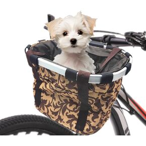 Hamiledyi Folding Bike Basket for Dog,Soft-Sided Bycicle Carrier Detachable Front Basket - Small Cat Dog Cycling Carrier 11lbs - Easy Install Quick Released