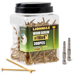 LIONMAX Deck Screws 4 Inch, Wood Screws #10 x 4", 300 PCS, Rust Resistant, Exterior Epoxy Coated, Outdoor Decking Screws, Torx/Star Drive Head Deck Screw, T25 Star Bit Included, Tan