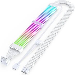 Sirlyr RGB 12VHPWR Cable,PCIE 5.0 RGB PSU Cables,16 Pin GPU ARGB Extension - 90 Degree Adapter Male to Male for RTX 3090Ti 4080Ti 4090 600W Graphic Card to ATX 3.0 Power Supply,27In A Style White