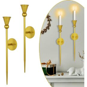 lobolighting Long Candle Sconces Set of 2 Wall Candle Holder with Candle Wall Mount Modern Wall Sconces Candle Holder Decoration for Dining Room, Fireplace, Living Room (Gold, 15.7 Inch)