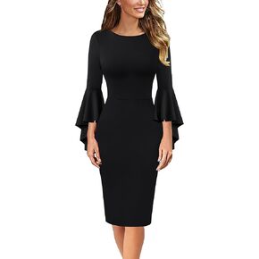 VFSHOW Womens Navy Blue Bell Sleeves Cocktail Party Casual Bodycon Pencil Sheath Dress 6731 BLU 3XL