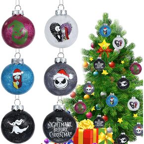 24Pcs Nightmare Before Christmas Ornaments Balls,Nightmare Before Christmas Tree Decorations,Halloween Ornaments Ghost Ball Decorations for Tree,Christmas Tree Decor,Holiday Balls 2.36''/60mm (24pcs)