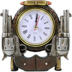 Ebros Gift Rustic Western Cowboy Wild West Dual Pistol Revolver Guns with Coiled Faux Leather Ropes Analog Desk Table Clock 4.75" Long Decorative Home and Office Hunters Cabin Lodge Accent