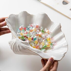 White Sea Shells Decorative Bowl - Large Clam Shell Bowl, Fruit Bowl, Key Bowl, Candy Dish, Coastal Ocean Centerpieces for Entryway, Living Room, Bathroom, Beach House, Nautical, Seaside, Shelf Decor