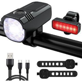 USB Rechargeable Bike Lights,IP65 Waterproof Bicycle Headlight & Tail Light Set for Mountain Cycling,Ultra Bright LED Bike Lights for Night Riding Front and Rear Light