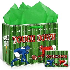 Basketball Party Gift Bag, Basketball Gift Wrap Bag with Tissue Paper and Card Decorations for Sport Party Favor Basketball Birthday Goodie Gifts Treat Candy Wrapping Bags for Kids Adult Team Supplies