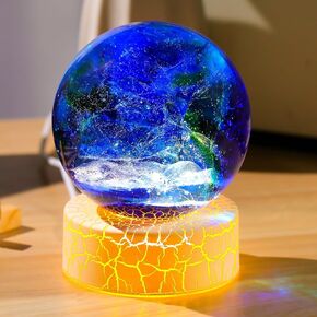 Handmade 3.15" Crystal Ball Cosmic with Warm Night Lights Natural Healing Crystals Orb for Witchcraft Quartz Meditation Astronomy Gifts for Home Decor (Blue)
